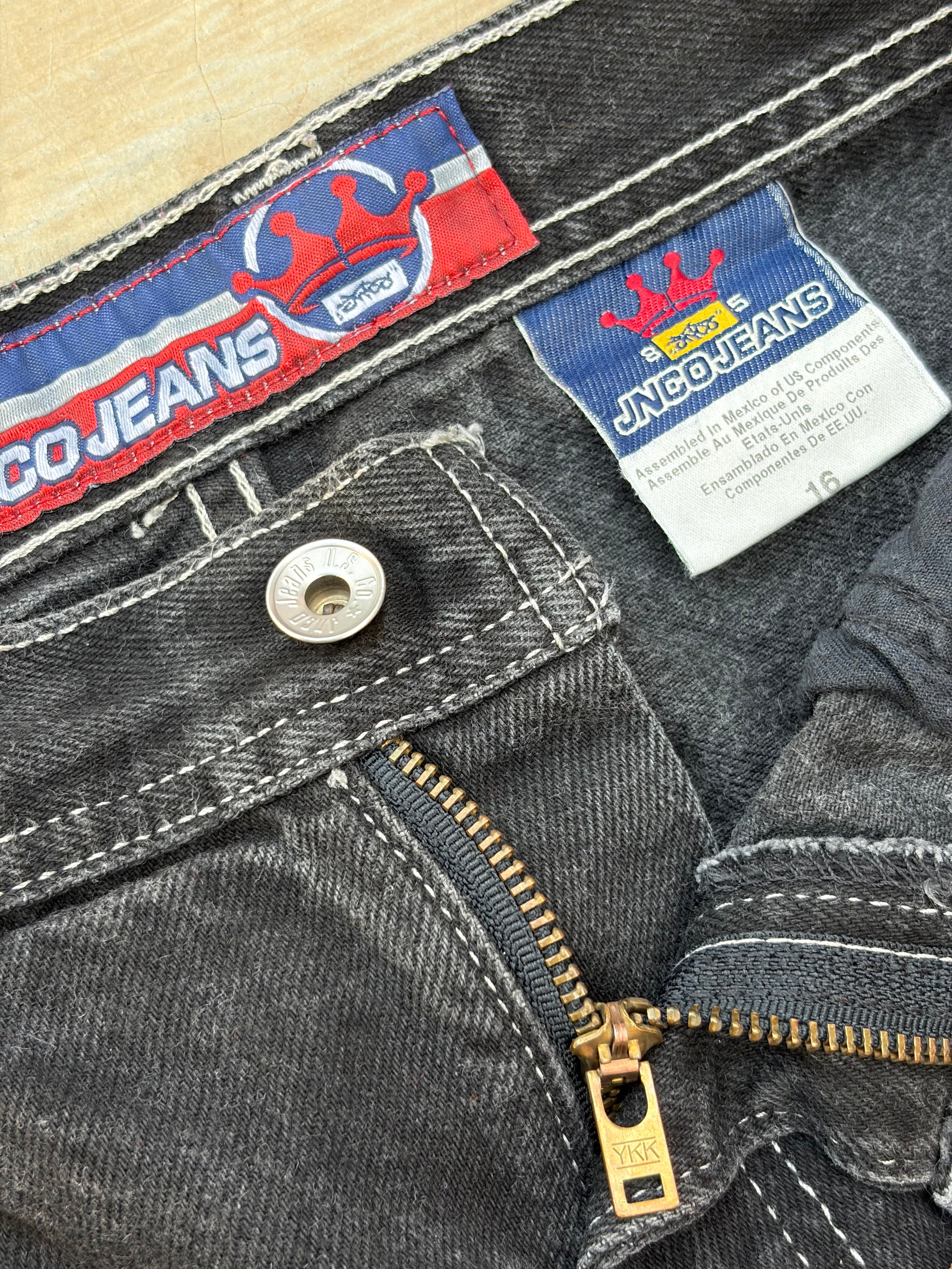 JNCO Jeans Vintage Black Denim Flame Logo Wide Leg Baggy Skater Y2k 28