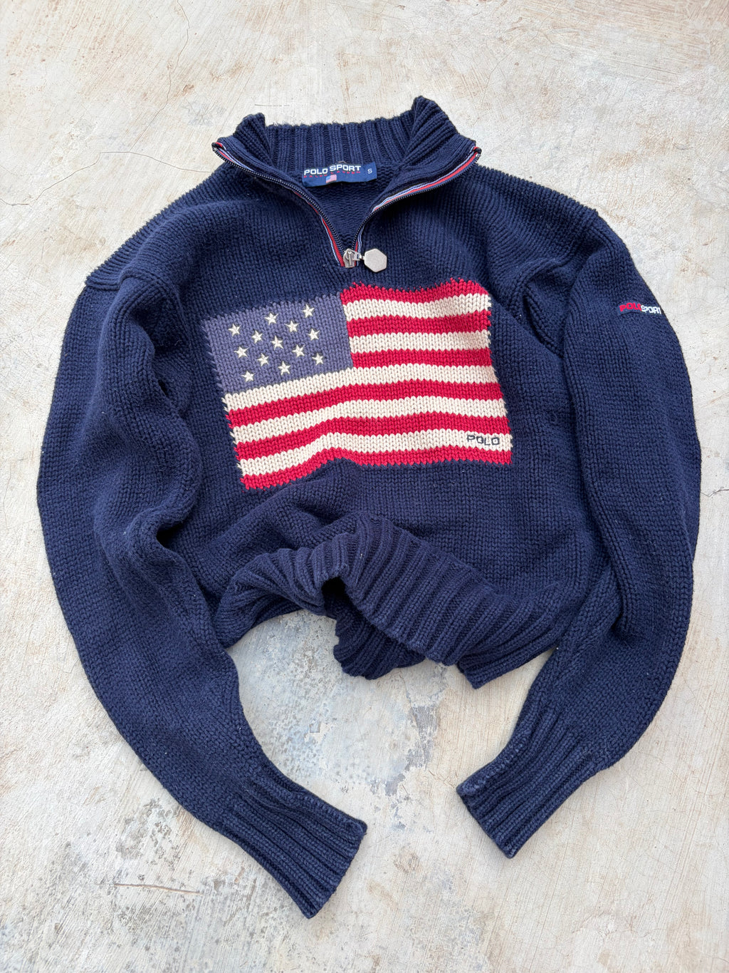 Vintage 90s Polo Sport Ralph Lauren Flag Quarter Zip Knitwear S