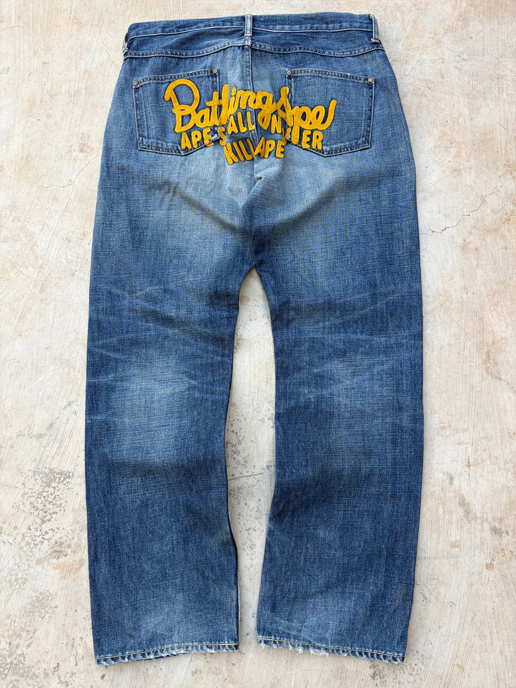 Vintage BAPE Bathing Ape Denim Jeans Big Logo Back Embroidery Y2K 34