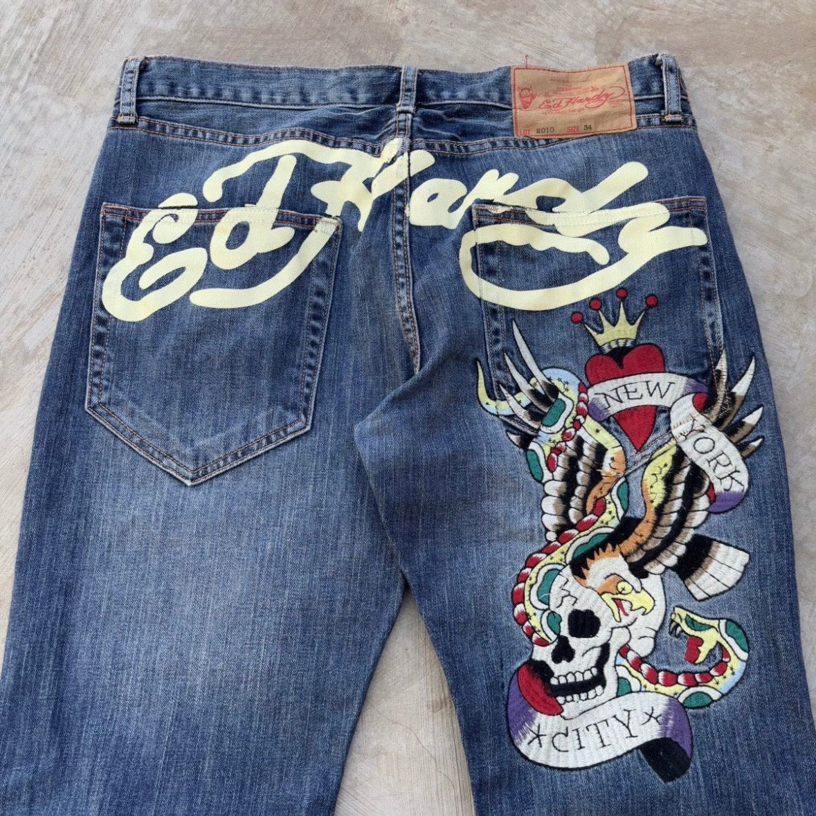 Vintage 00s Edhardy Skull Spellout Jeans 34