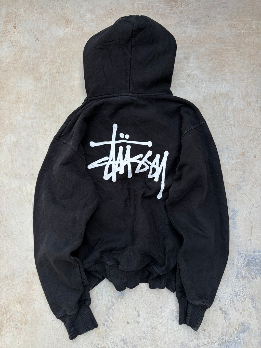 Vintage 00s Stüssy Black Zip-Up Hoodie M