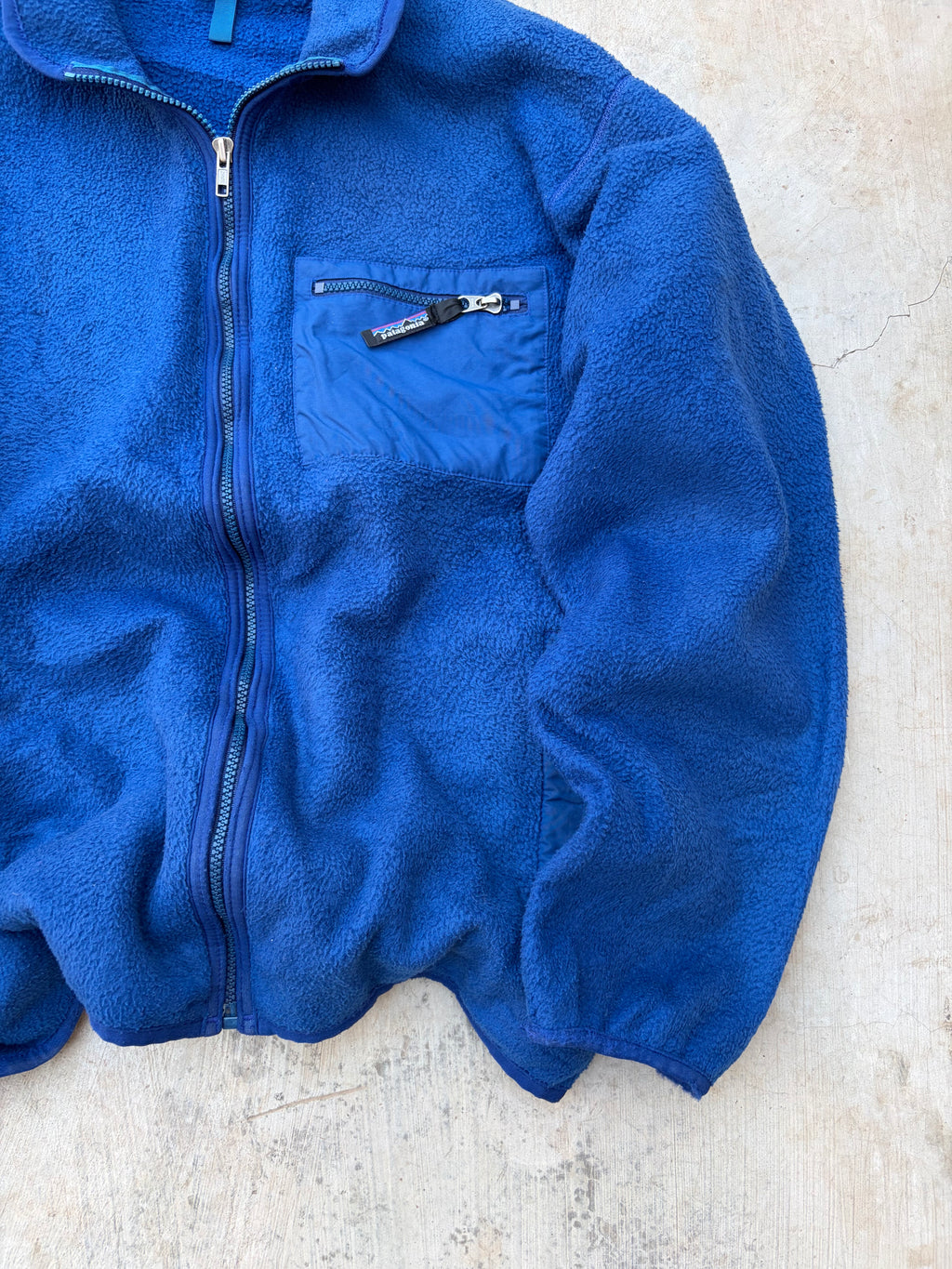 Patagonia Vintage Fleece Jacket Made In USA Blue Full Zip Chest Pocket L/XL