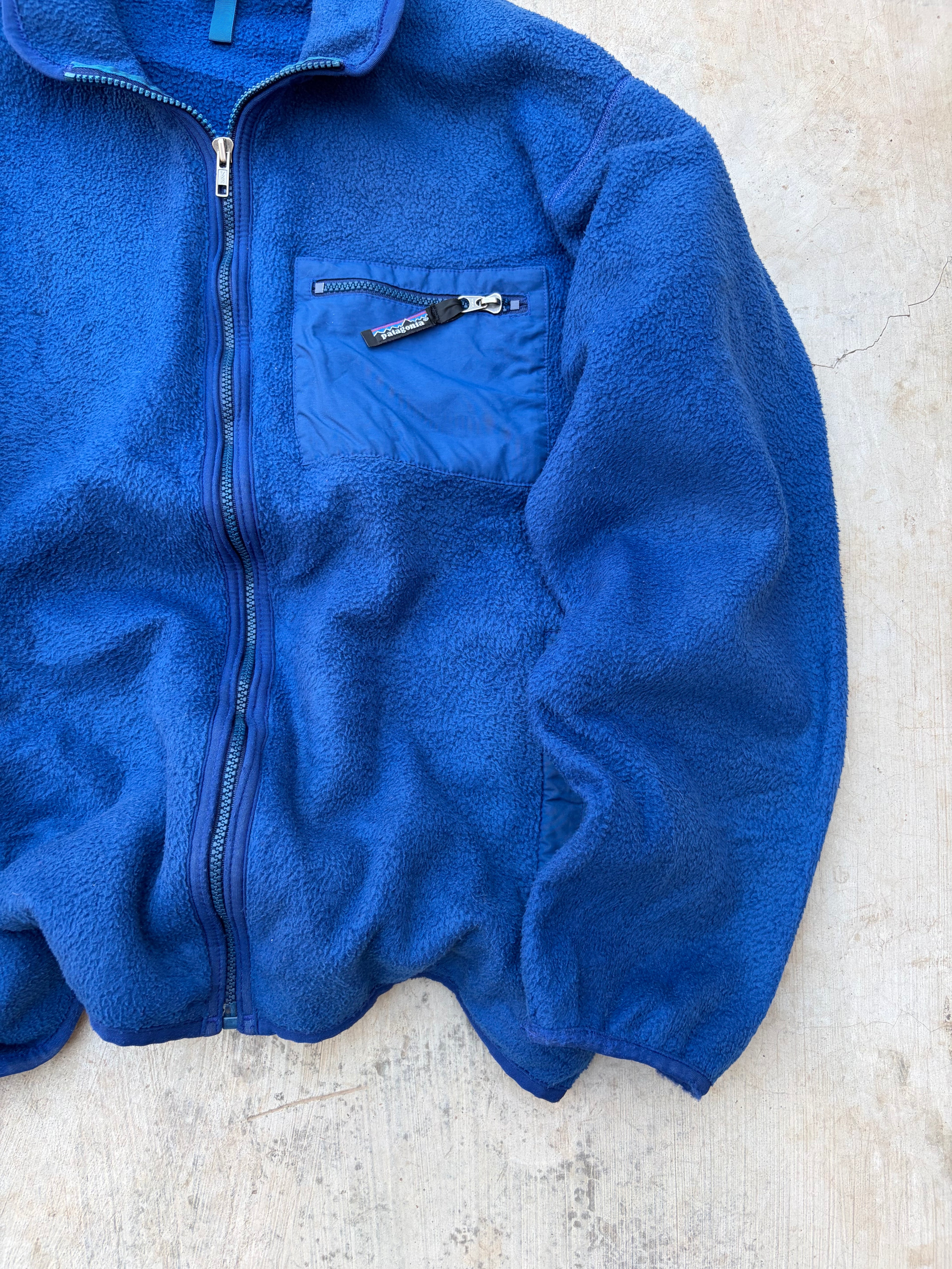 Patagonia Vintage Fleece Jacket Made In USA Blue Full Zip Chest Pocket L/XL
