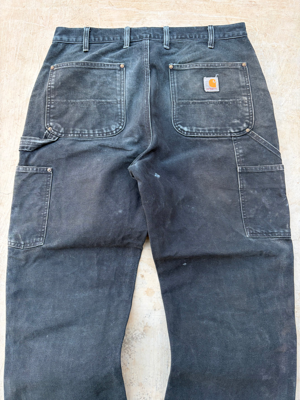 Carhartt Double Knee Carpenter Jeans DistressedFaded Black Cut Hem 34x29.5