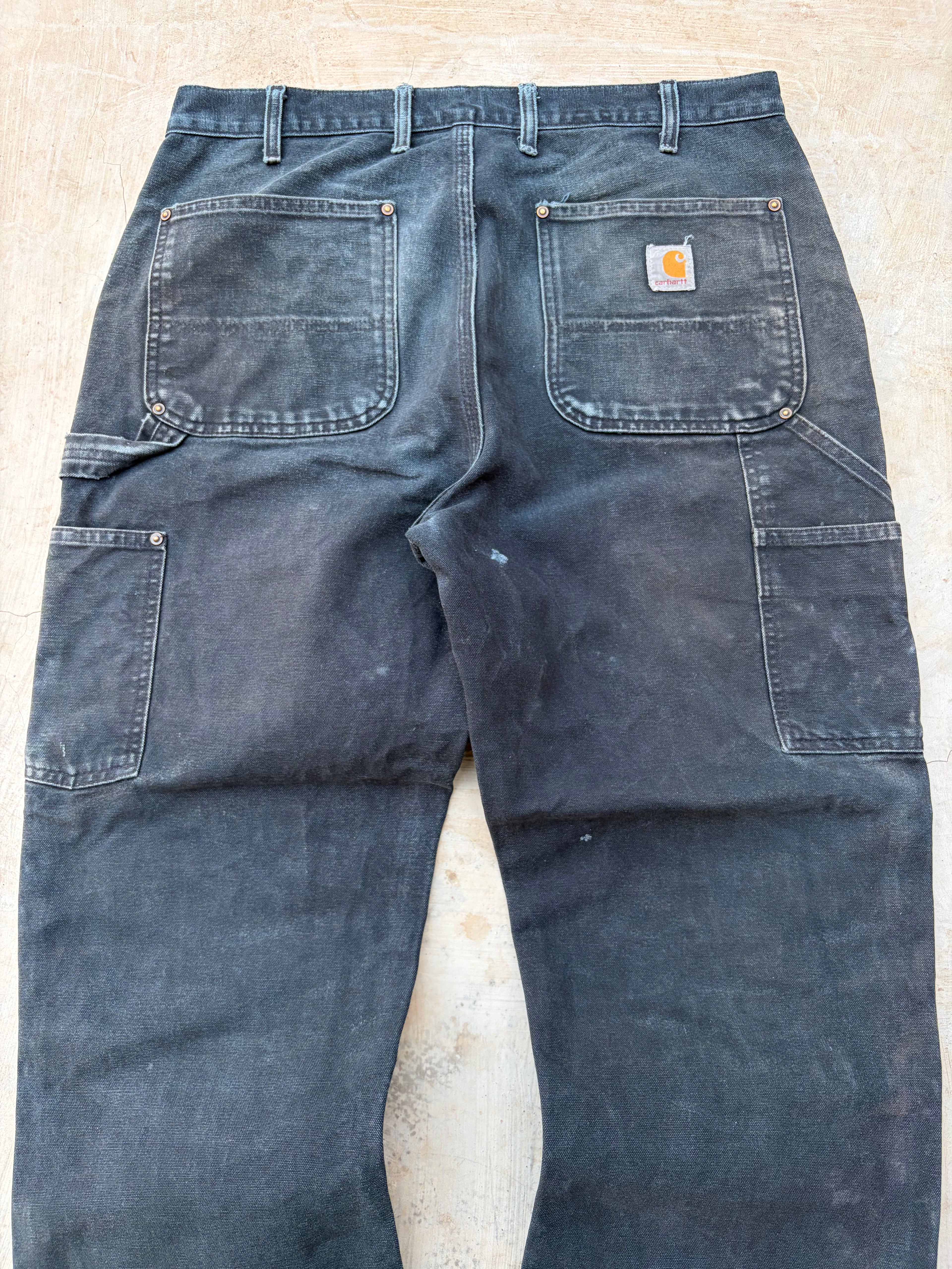 Carhartt Double Knee Carpenter Jeans DistressedFaded Black Cut Hem 34x29.5
