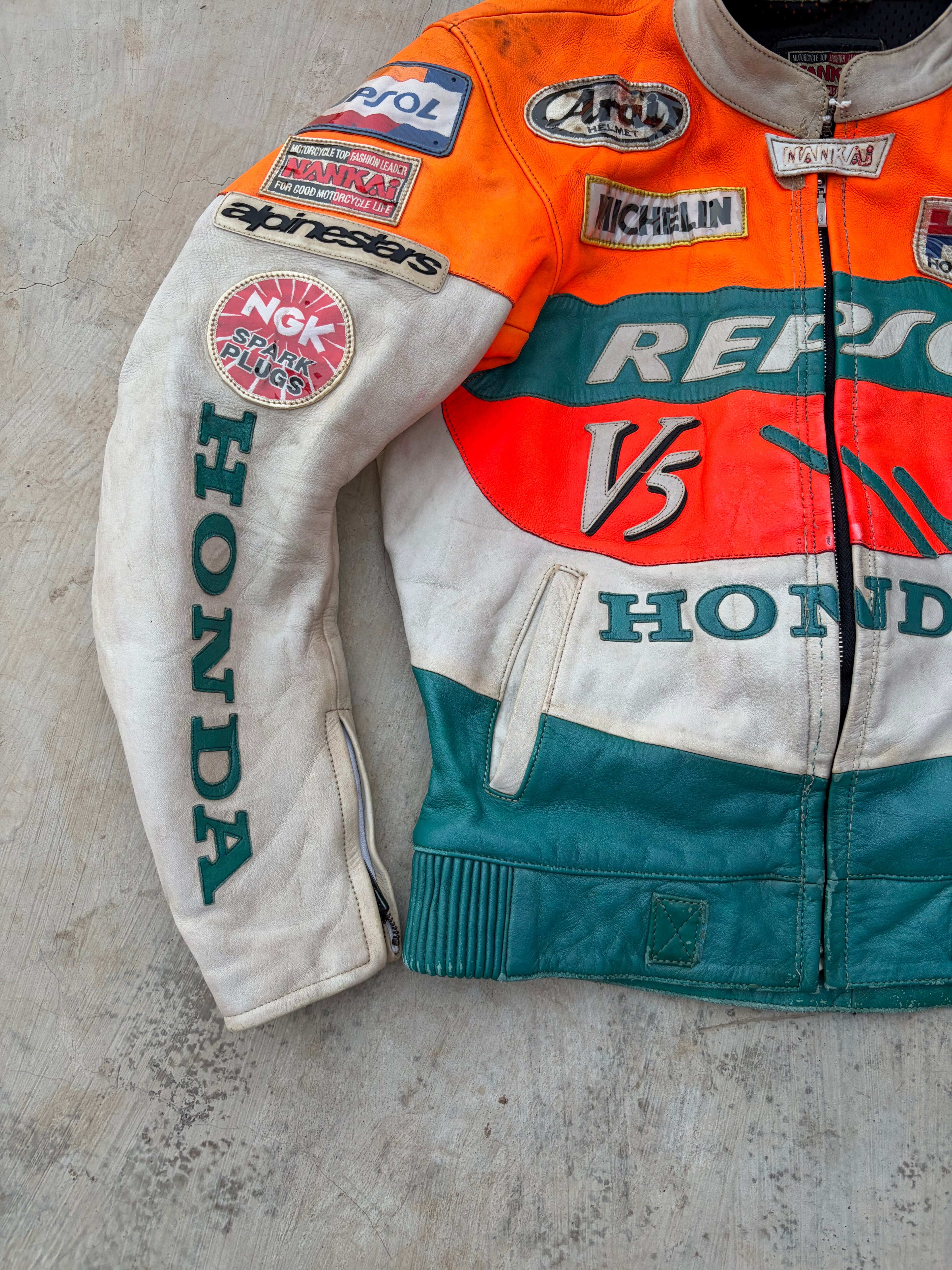 Vintage 00s Honda Repsol Racing Leather Jacket Nankai Moto GP Style M