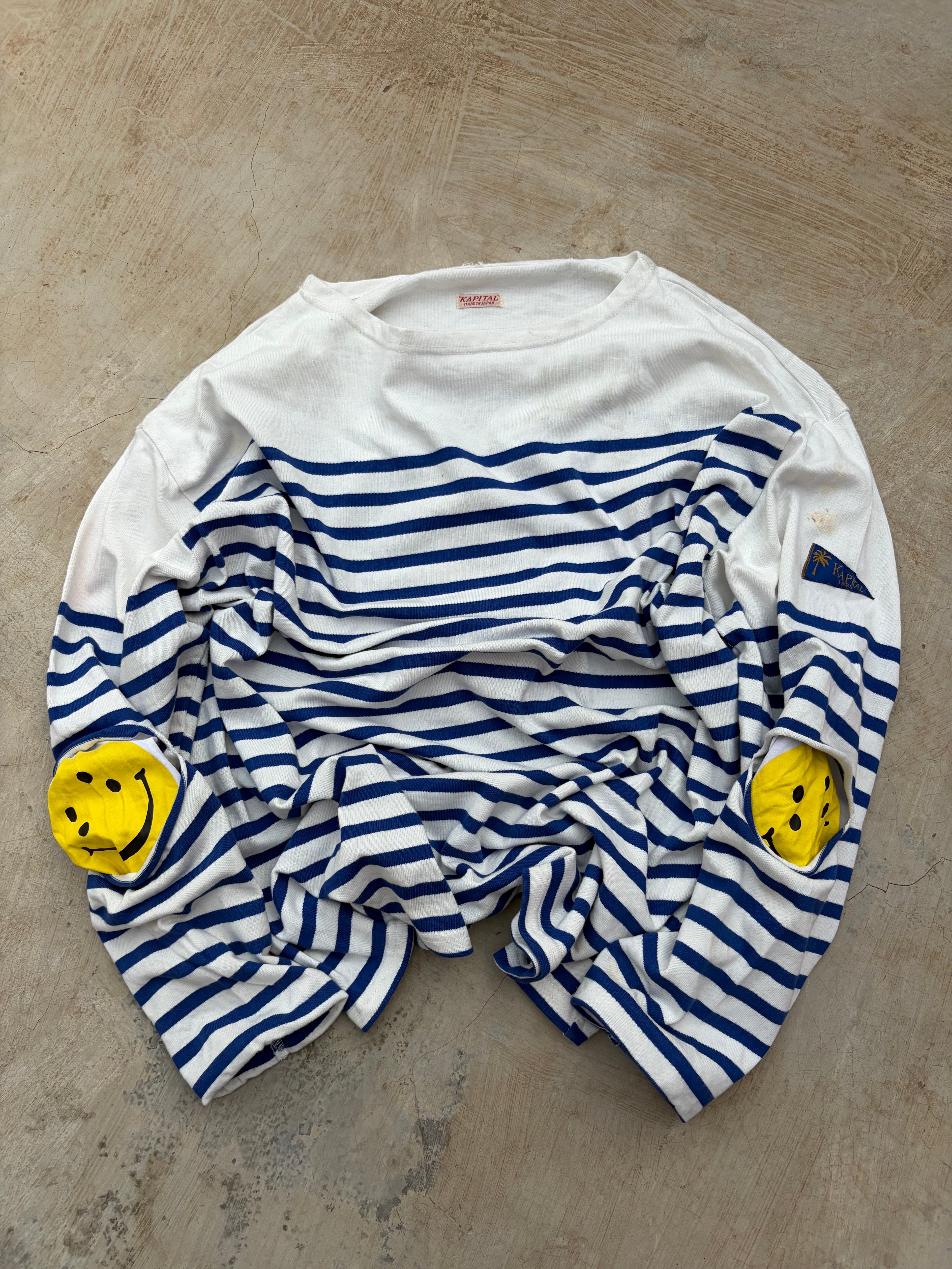 Vintage Kapital Border Smile Long Sleeve Tee L
