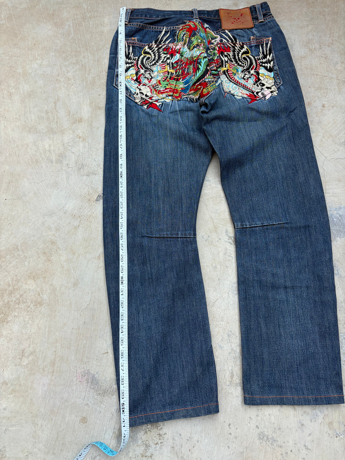 Vintage 00s Ed Hardy Dragon & Eagle Embroidered Denim Jeans 33