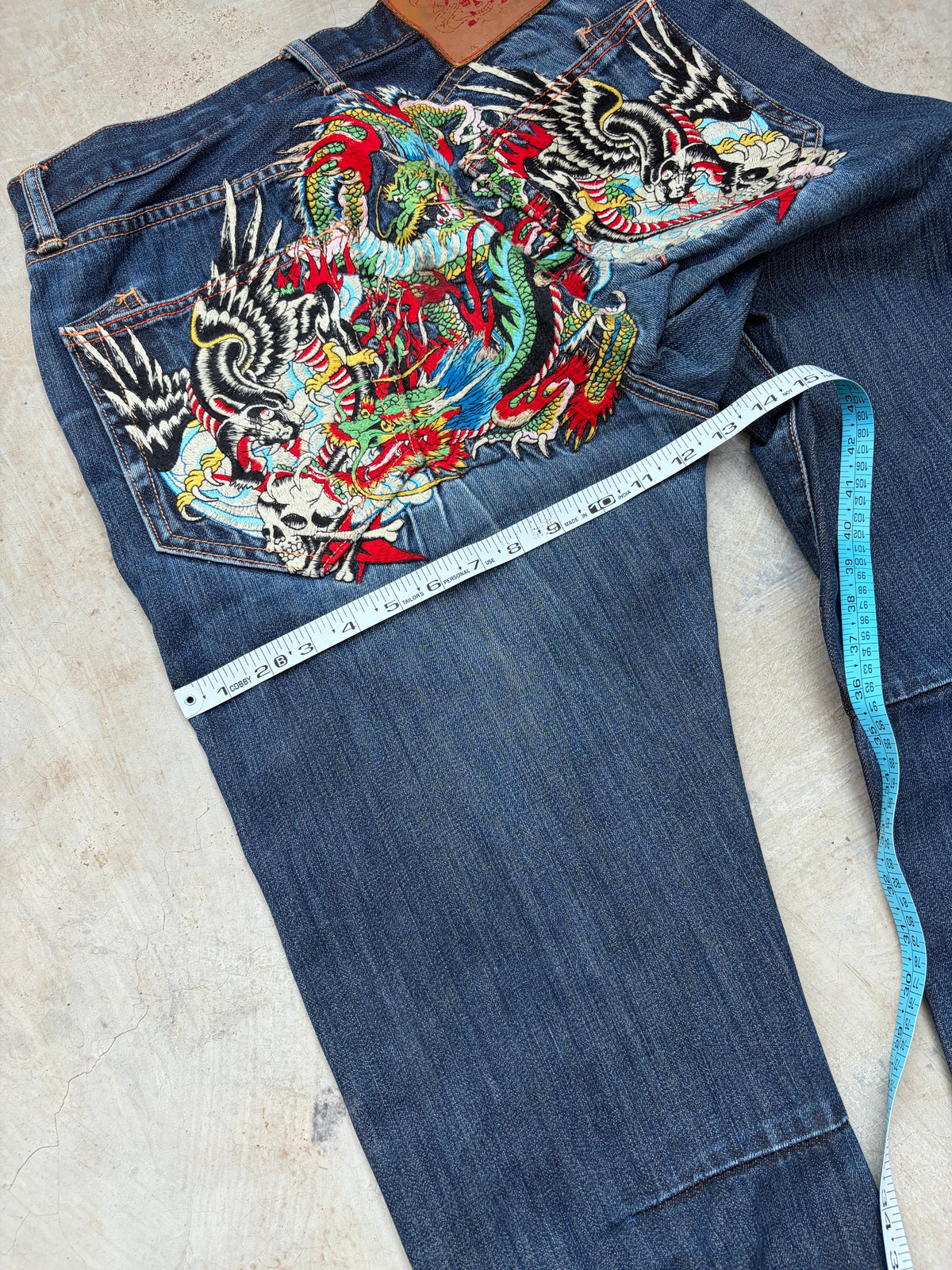 Vintage 00s Ed Hardy Dragon & Eagle Embroidered Denim Jeans 33