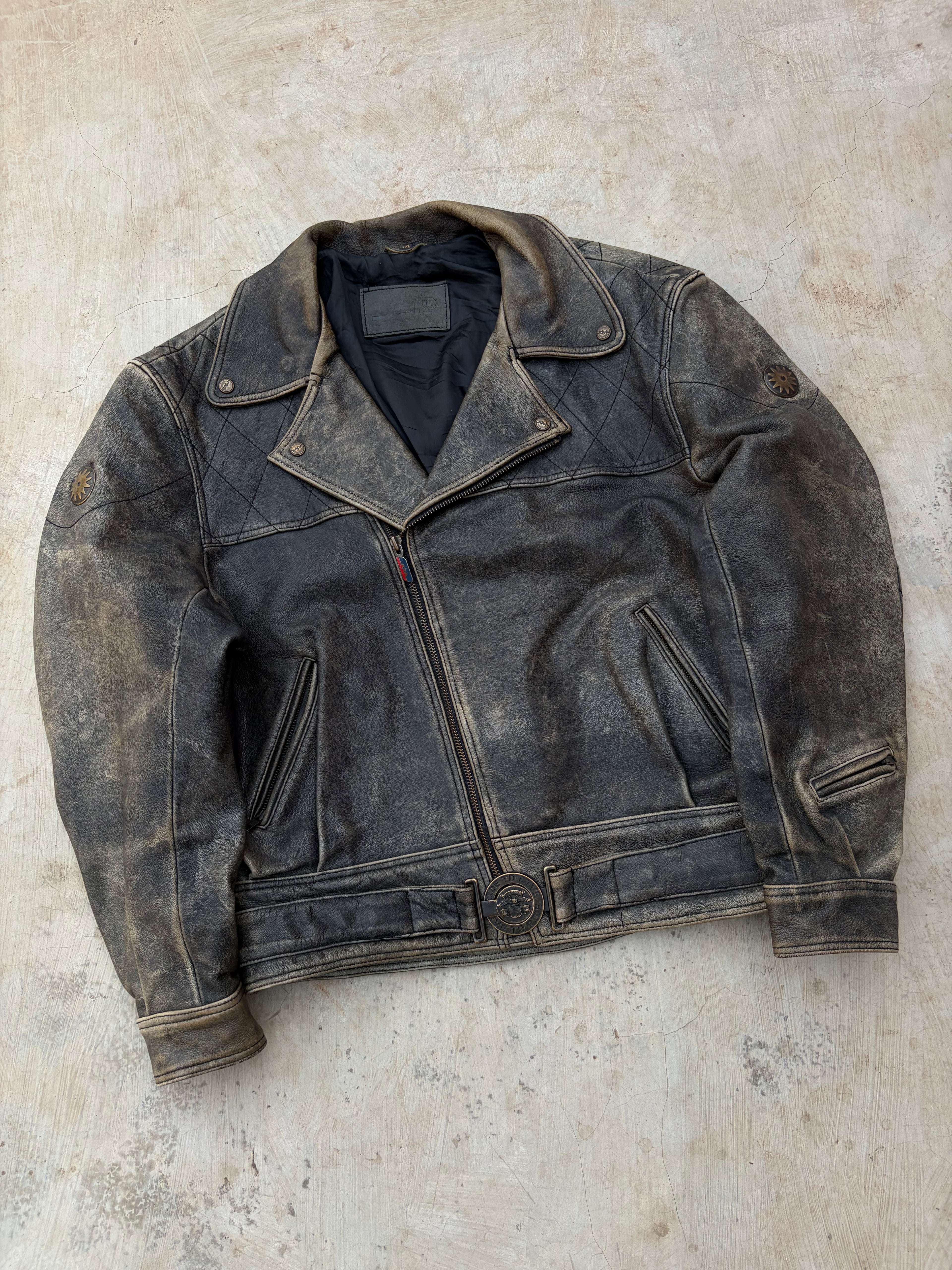 Vintage 90s Sunfaded Leather Biker Jacket XL