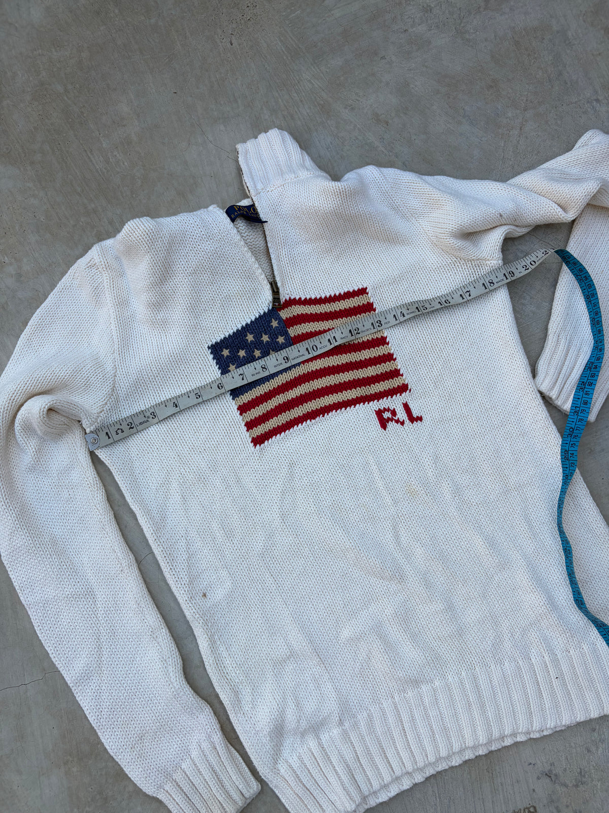 Vintage Polo Ralph Lauren American Flag 1/4 Zip Sweater S