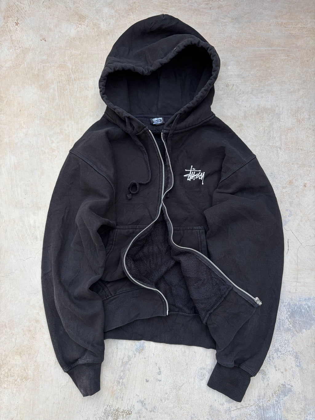 Vintage 00s Stüssy Black Zip-Up Hoodie M