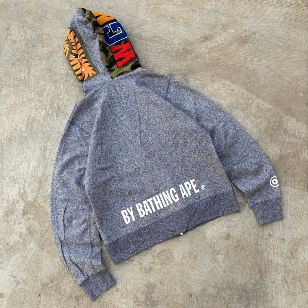 Vintage Bape Heather Shark Full Zip Up Hoodie L