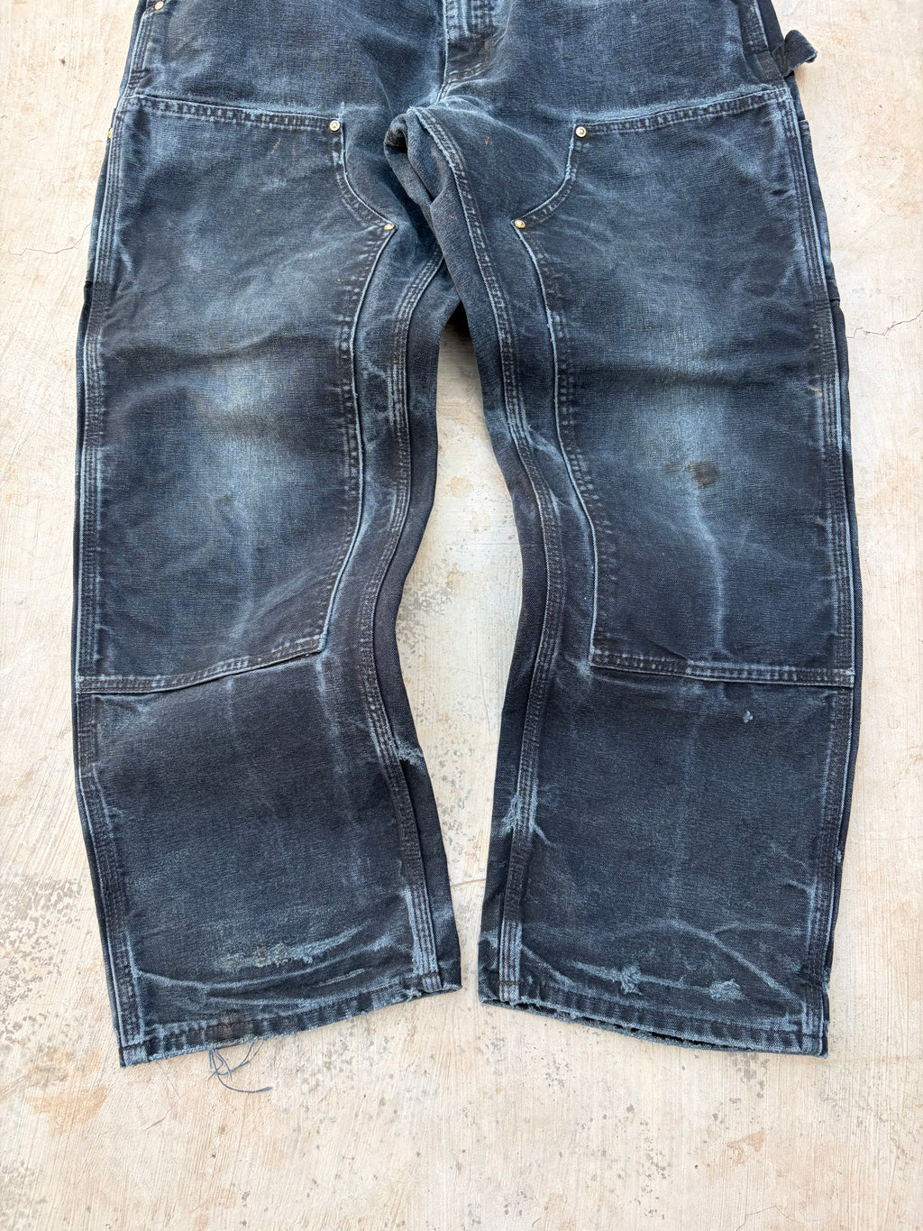 Carhartt Double Knee Carpenter Jeans Distressed Faded Black Workwear 34×30
