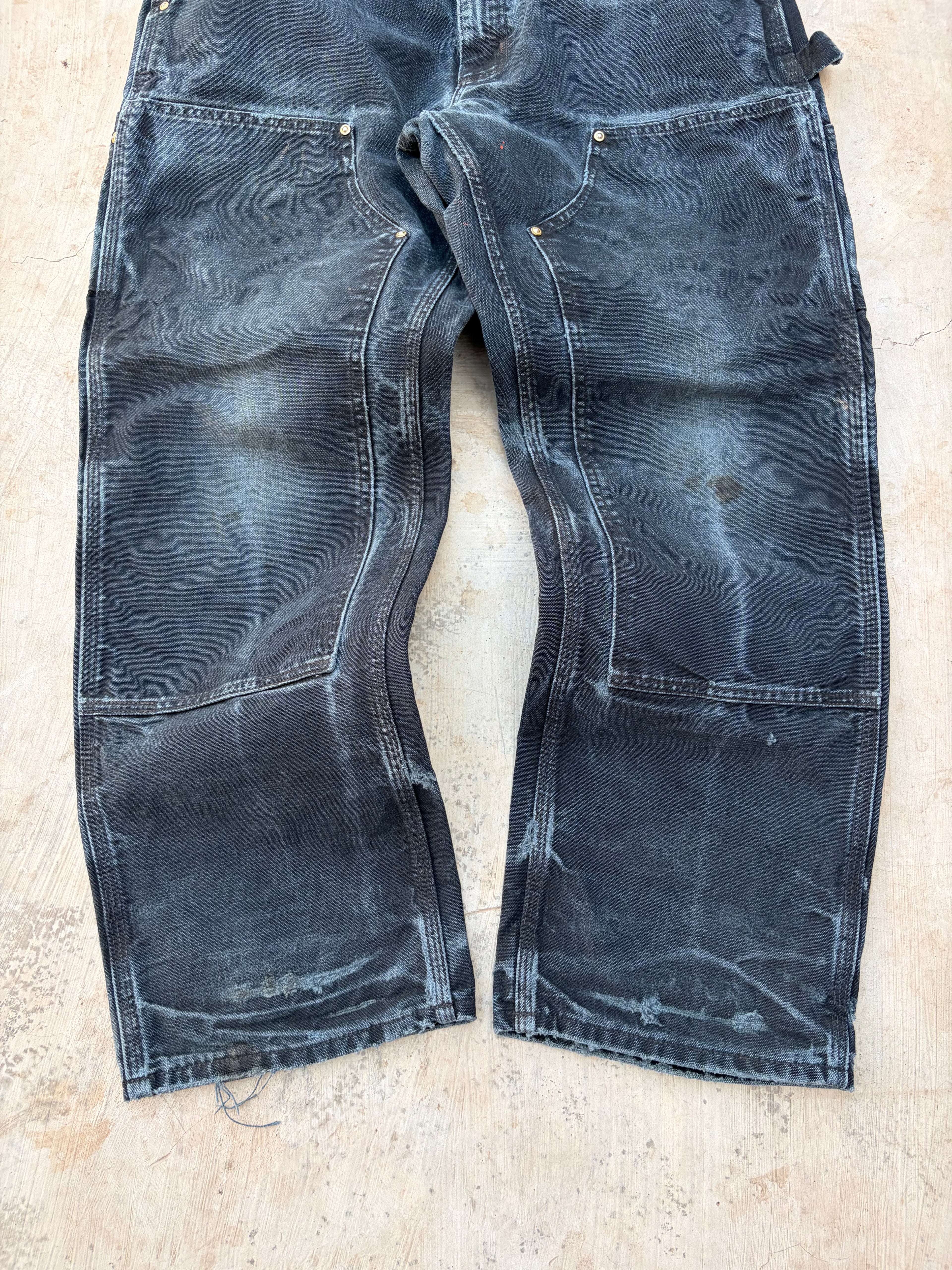 Carhartt Double Knee Carpenter Jeans Distressed Faded Black Workwear 34×30