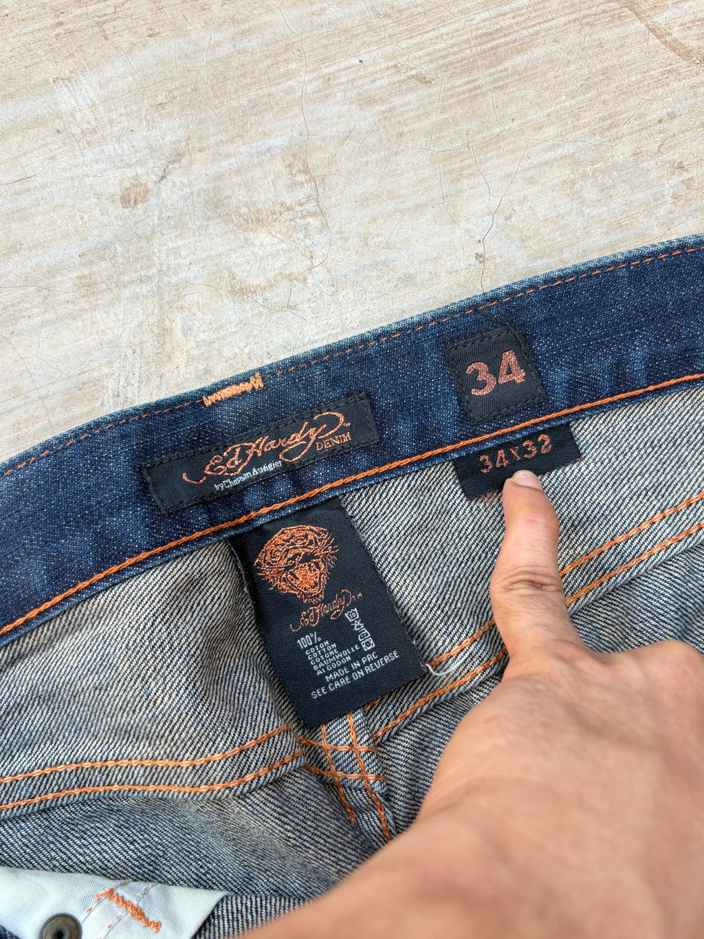 Vintage Ed Hardy Jeans Skull Embroidery Denim Y2K Straight Size 34