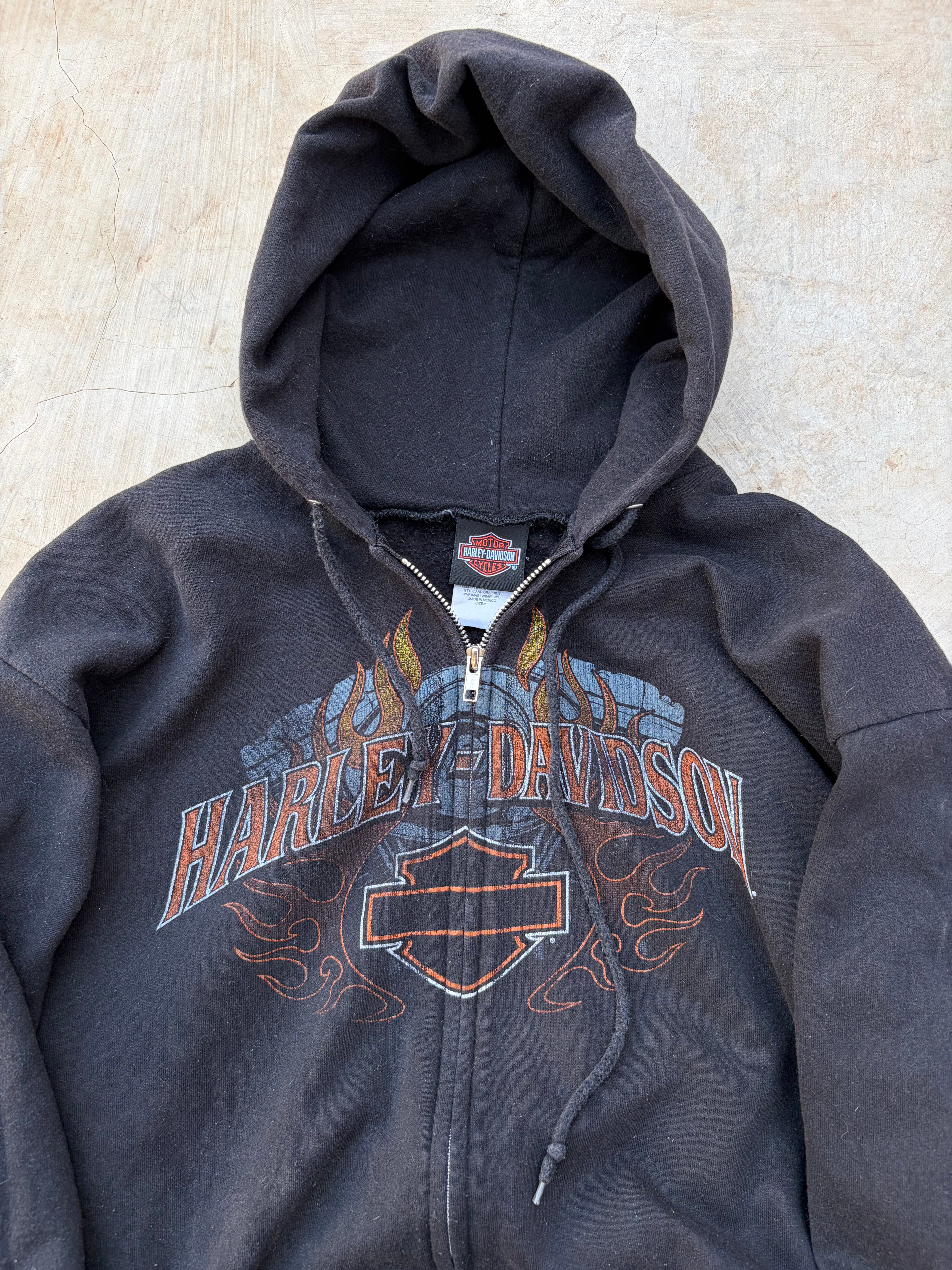 Vintage 2011 Y2K Harley-Davidson Flame Sleeve Full-Zip Hoodie L