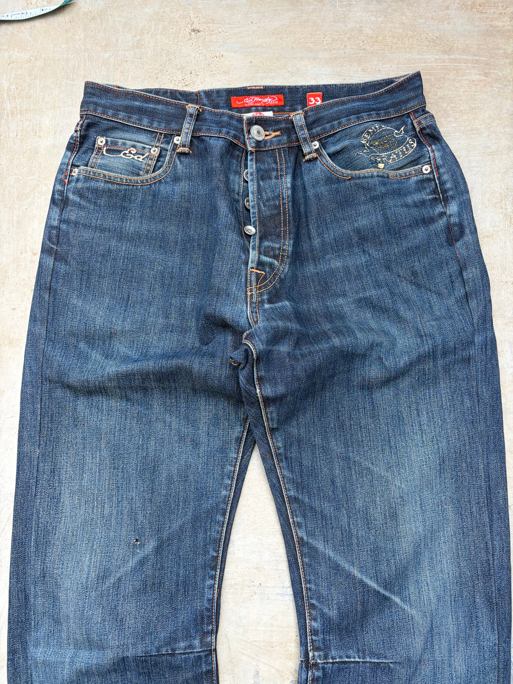 Vintage 00s Ed Hardy Dragon & Eagle Embroidered Denim Jeans 33