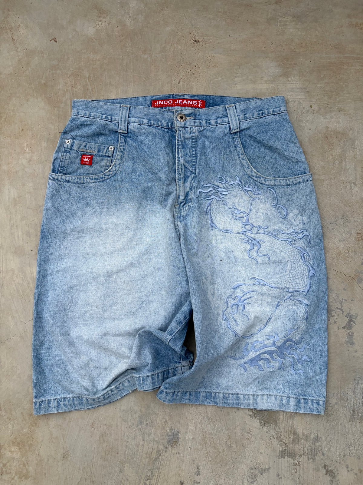 Rare Vintage JNCO Dragon Embroidered Denim Jorts – Y2K Grail 36