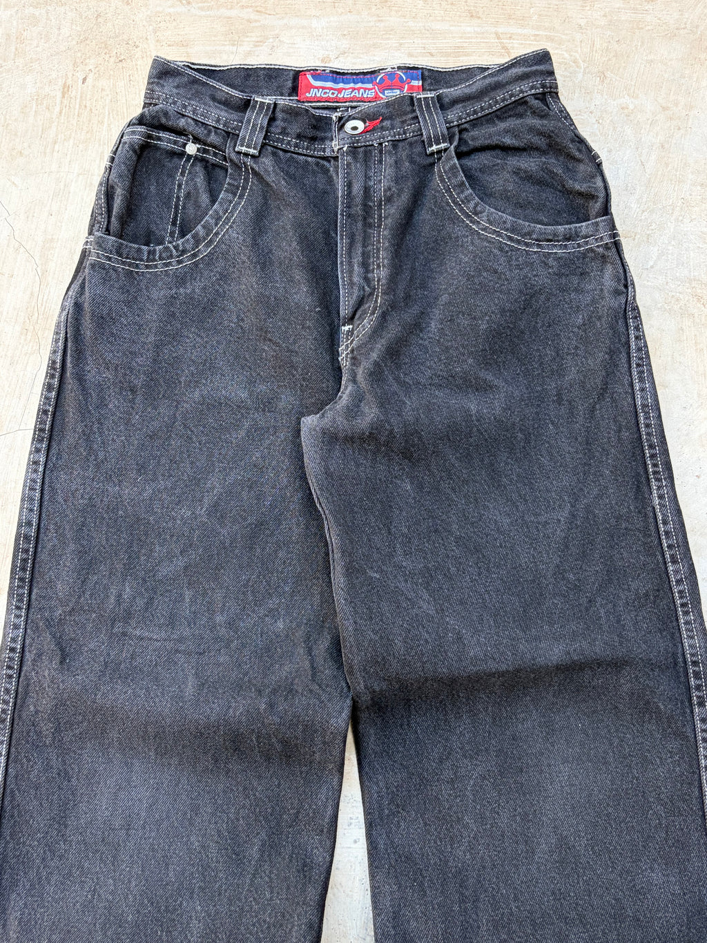 JNCO Jeans Vintage Black Denim Flame Logo Wide Leg Baggy Skater Y2k 28