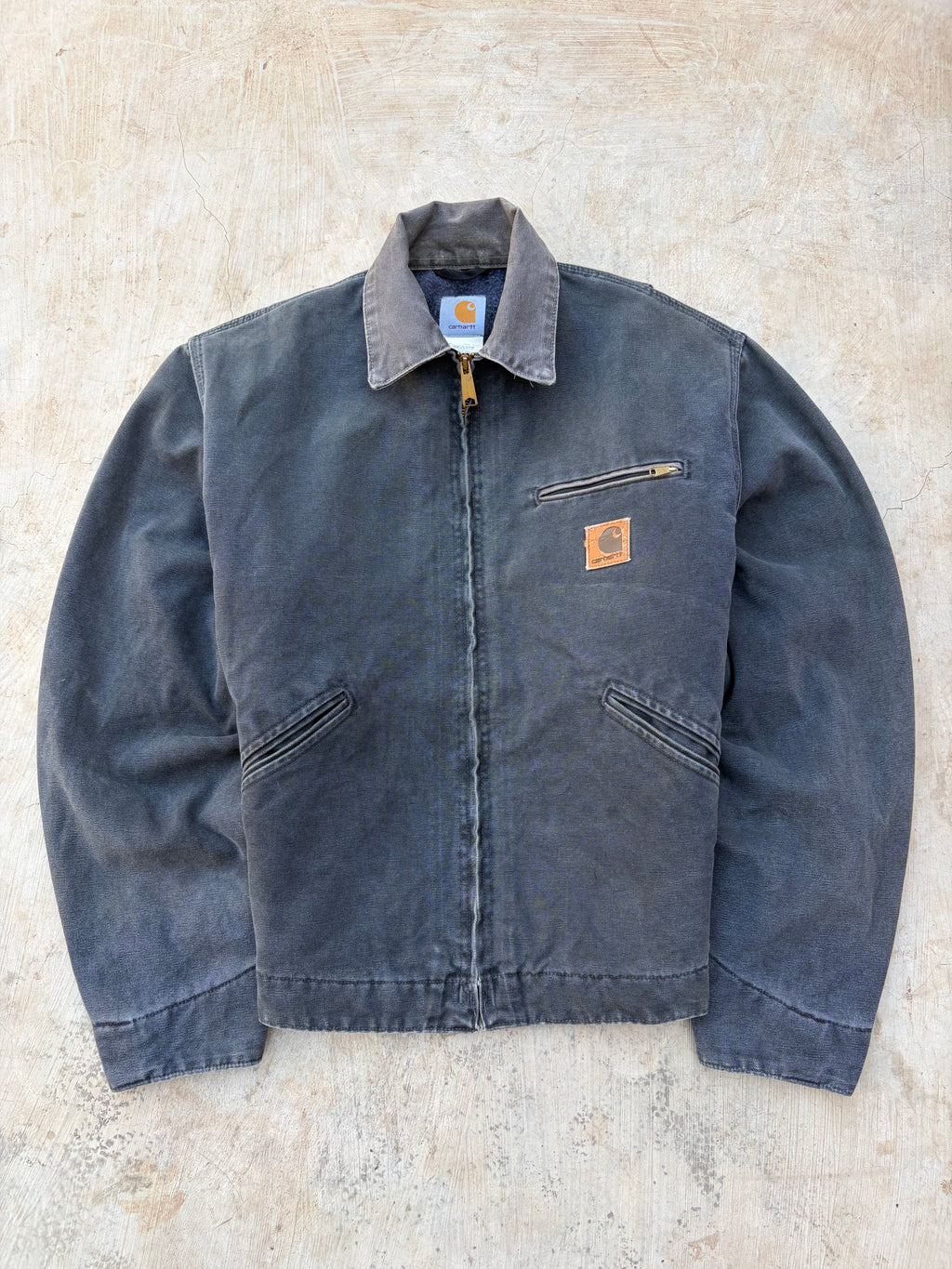 Vintage 90s Carhartt J97 PTL Detroit Jacket Black Fade Tan Collar USA Made Blanket Lined M