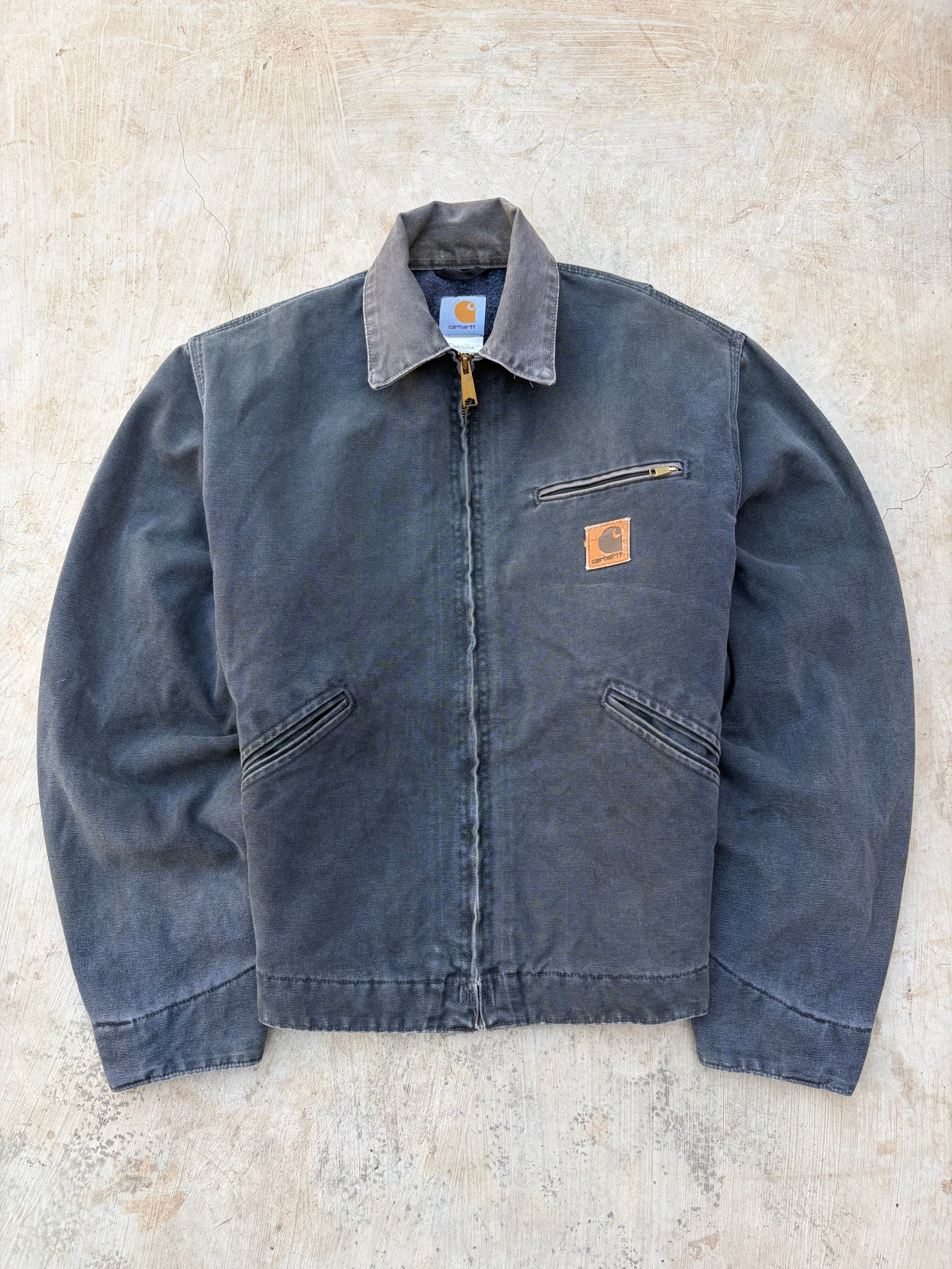 Vintage 90s Carhartt J97 PTL Detroit Jacket Black Fade Tan Collar USA Made Blanket Lined M