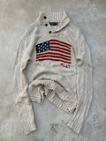 Vintage Polo Ralph Lauren USA Flag Shawl Collar Sweater S/M