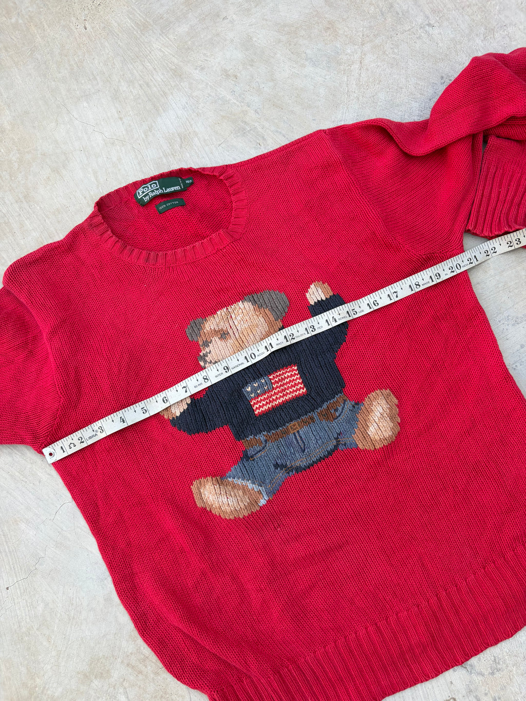 Rare 90s Polo Ralph Lauren Polo Bear USA Flag Sweater S/M