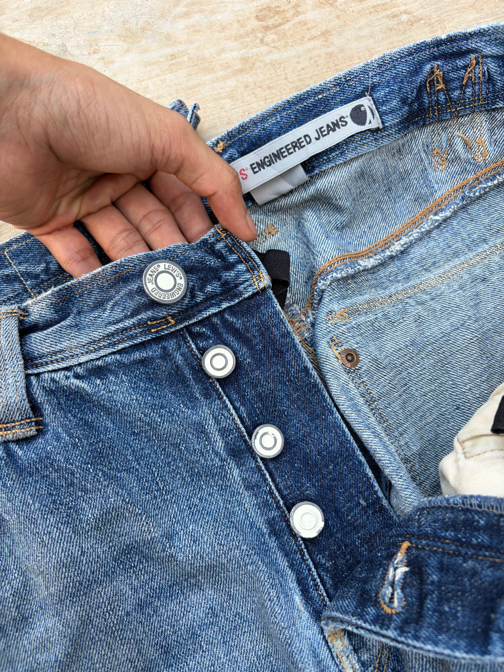 Vintage Levi's Engineered Jeans Buckle Back Distressed Denim Rare 36