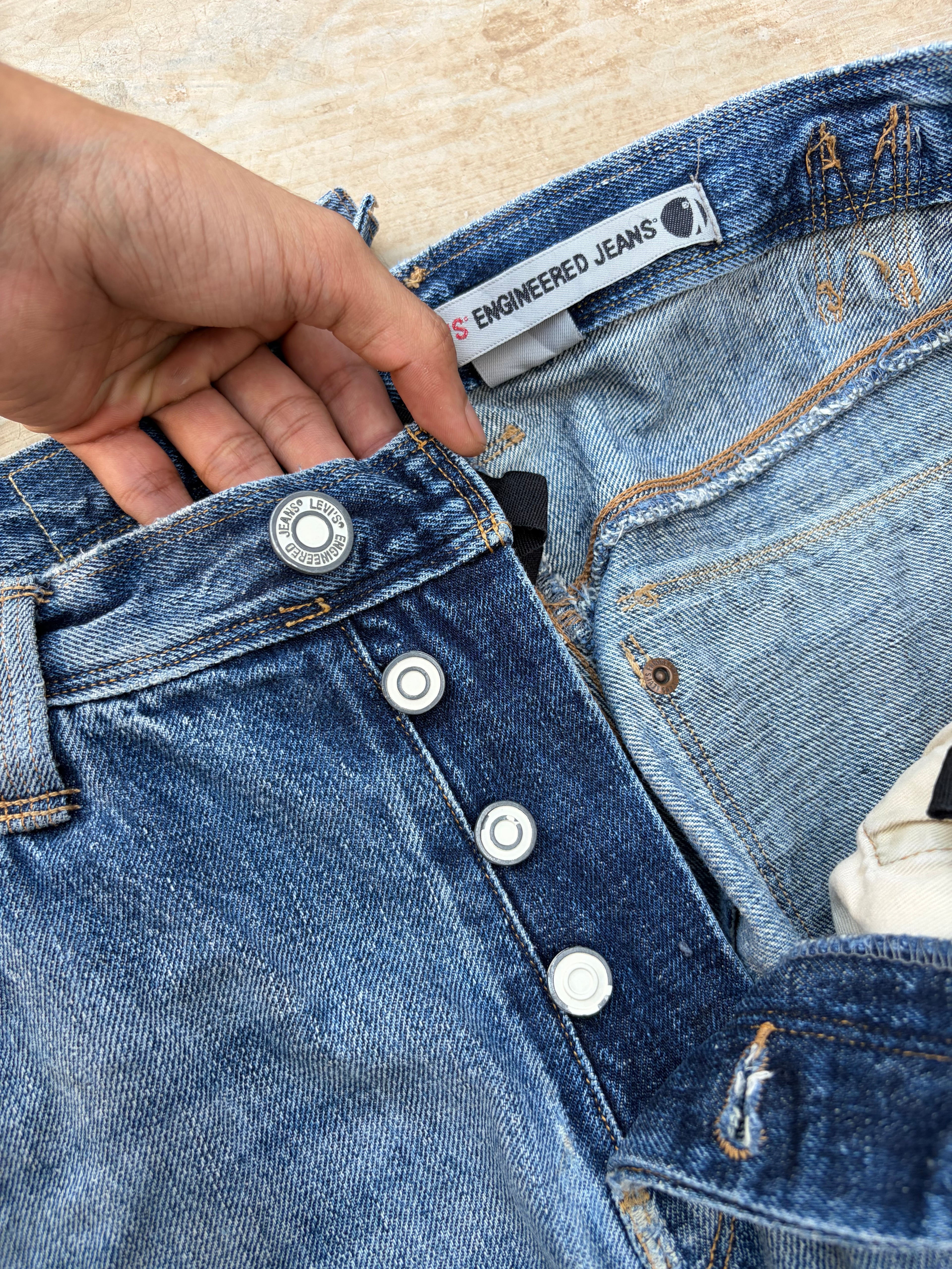 Vintage Levi's Engineered Jeans Buckle Back Distressed Denim Rare 36
