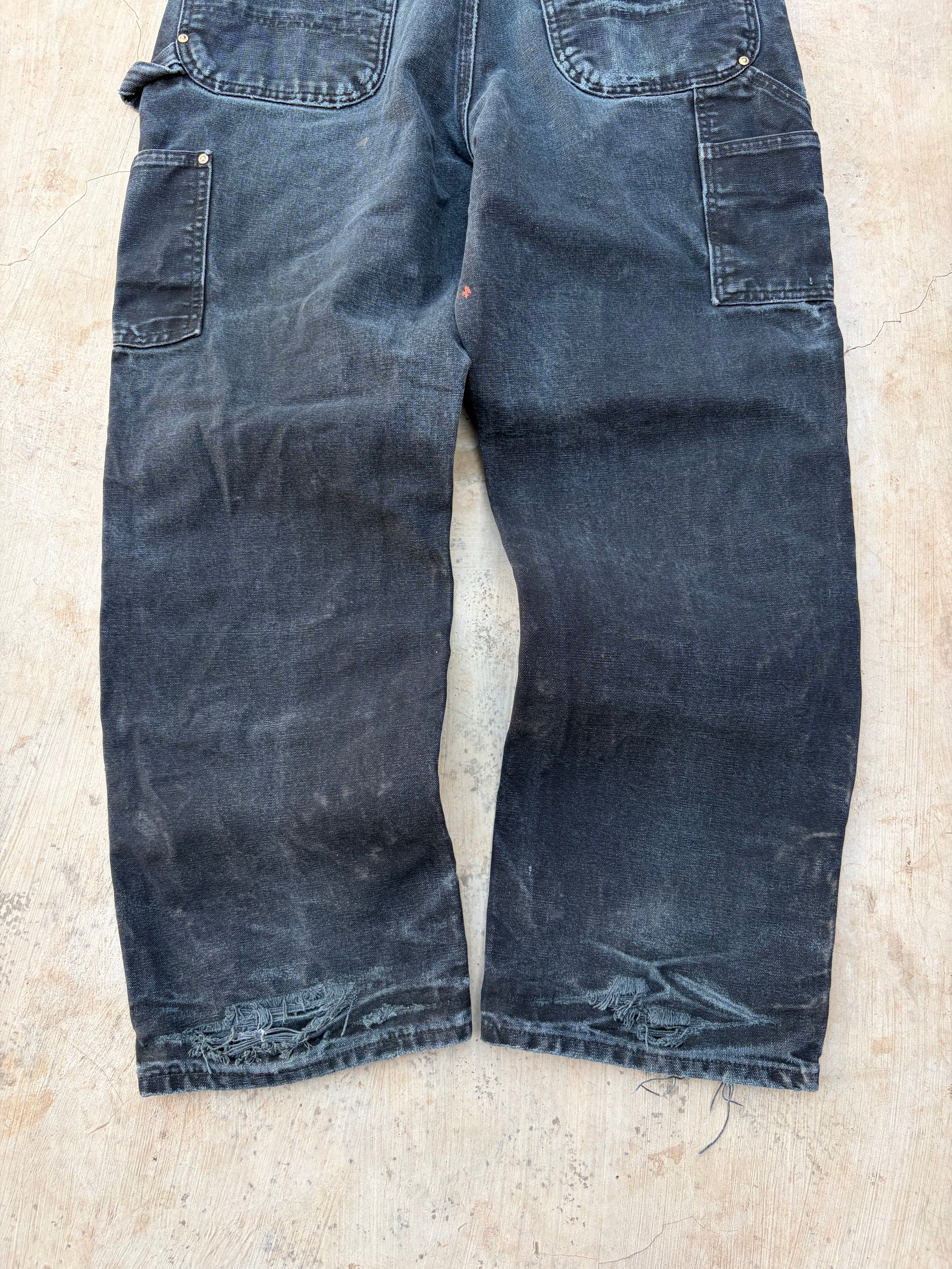 Carhartt Double Knee Carpenter Jeans Distressed Faded Black Workwear 34×30