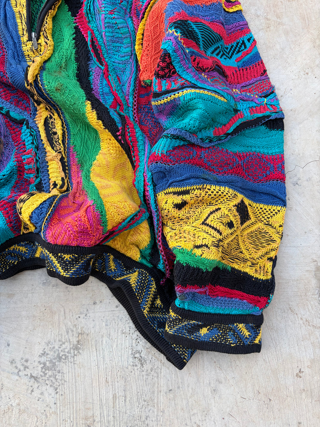 Vintage 90s COOGI Australia 3D Mercerised Cotton Zip Knit Sweater S