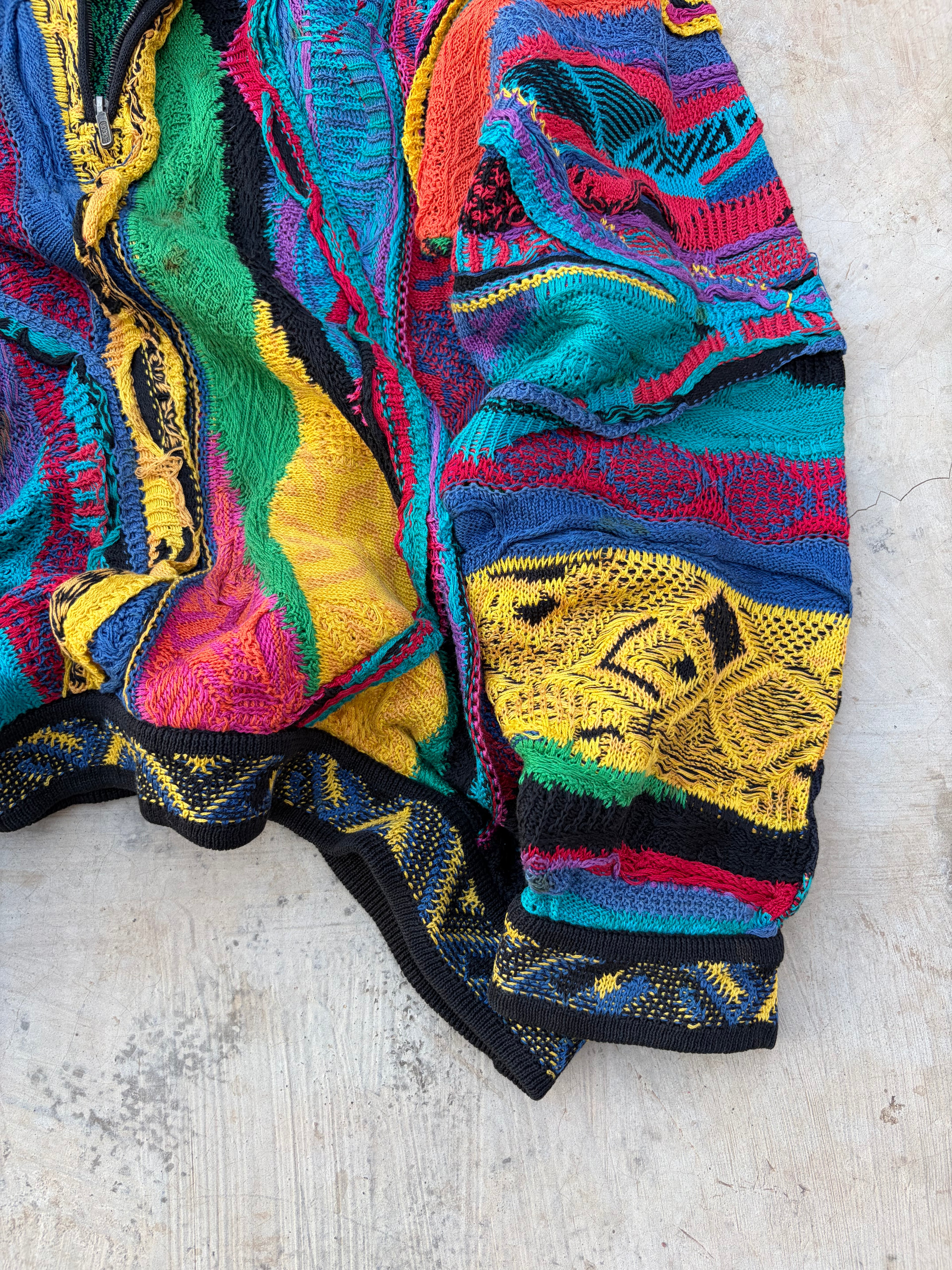 Vintage 90s COOGI Australia 3D Mercerised Cotton Zip Knit Sweater S