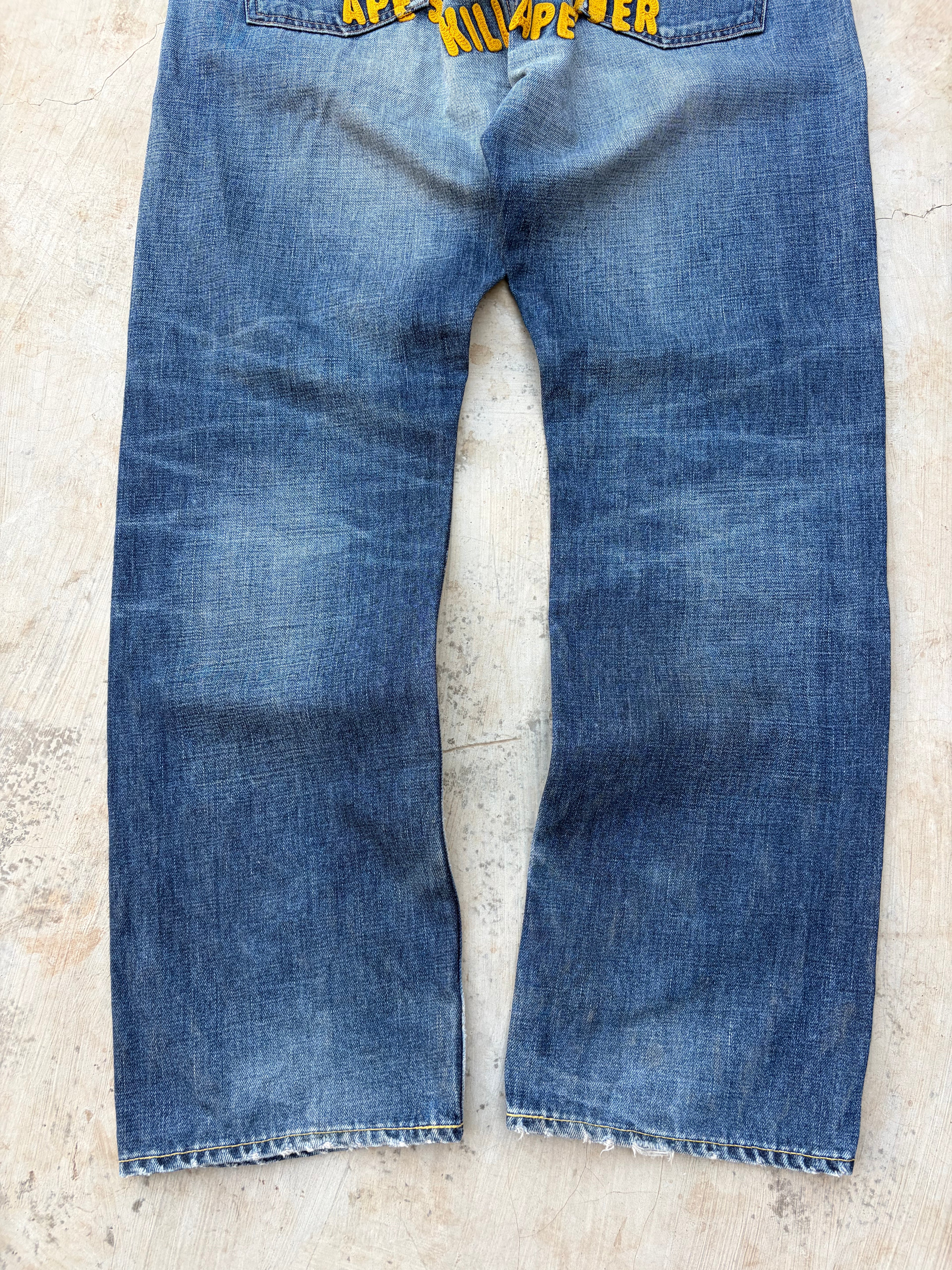 Vintage BAPE Bathing Ape Denim Jeans Big Logo Back Embroidery Y2K 34