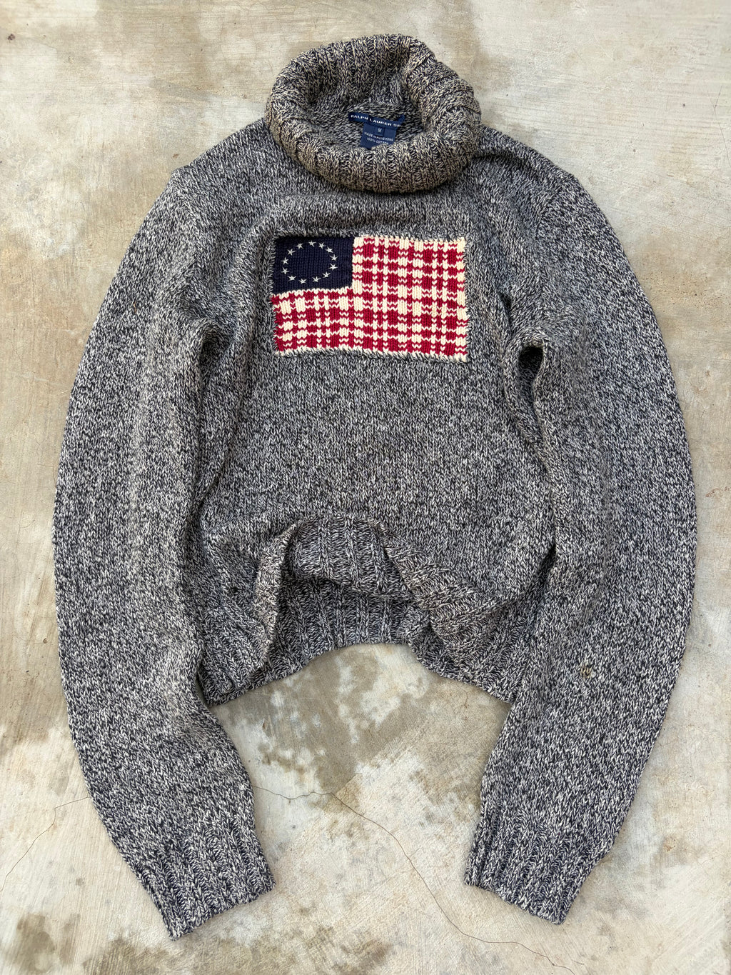 Rare 90s Vintage Ralph Lauren Polo American Flag Turtleneck Sweater S/M