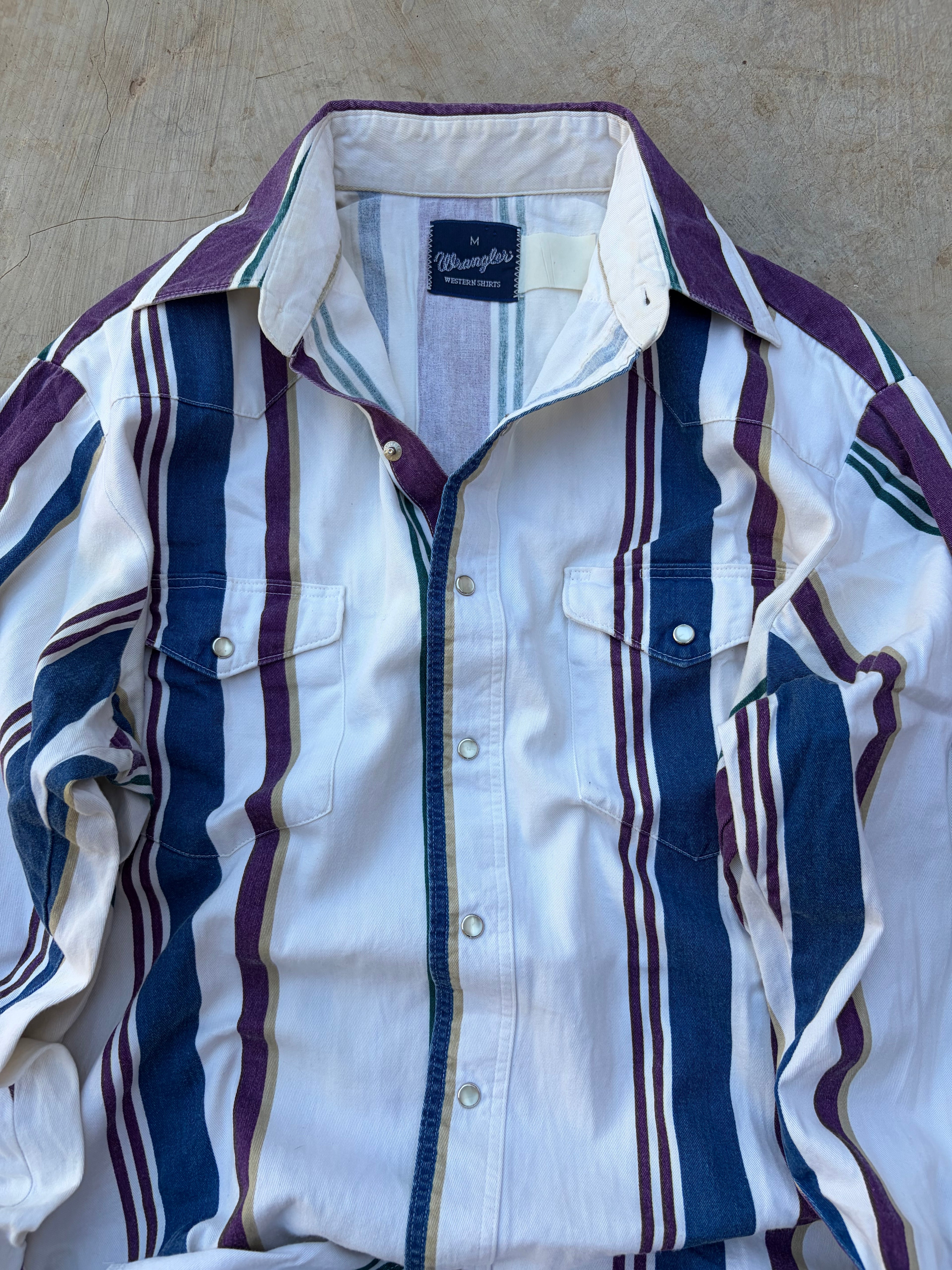 Vintage 90s Wrangler Brushpopper Western Pearl Snap Shirt M