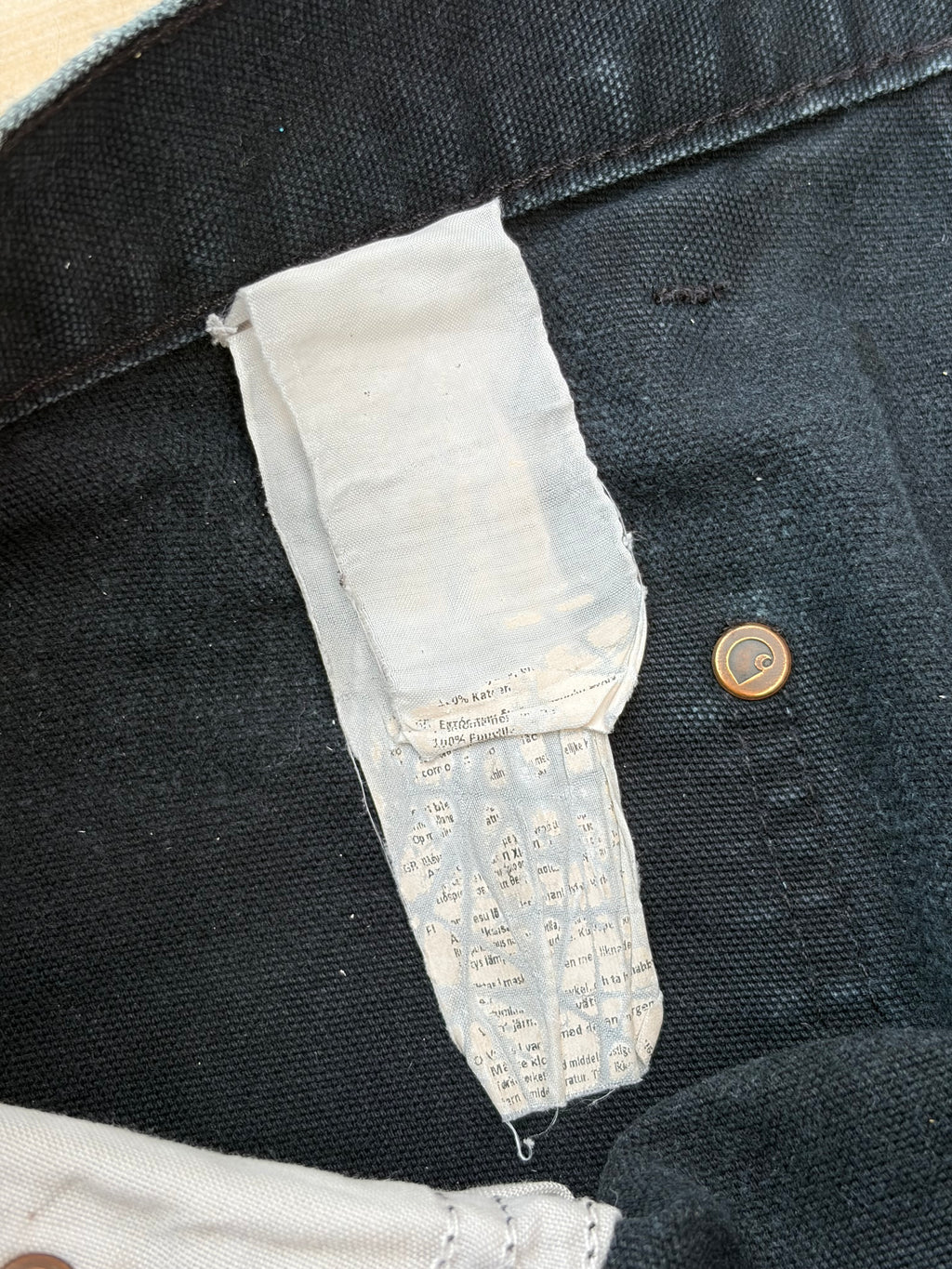Carhartt Double Knee Carpenter Jeans DistressedFaded Black Cut Hem 34x29.5