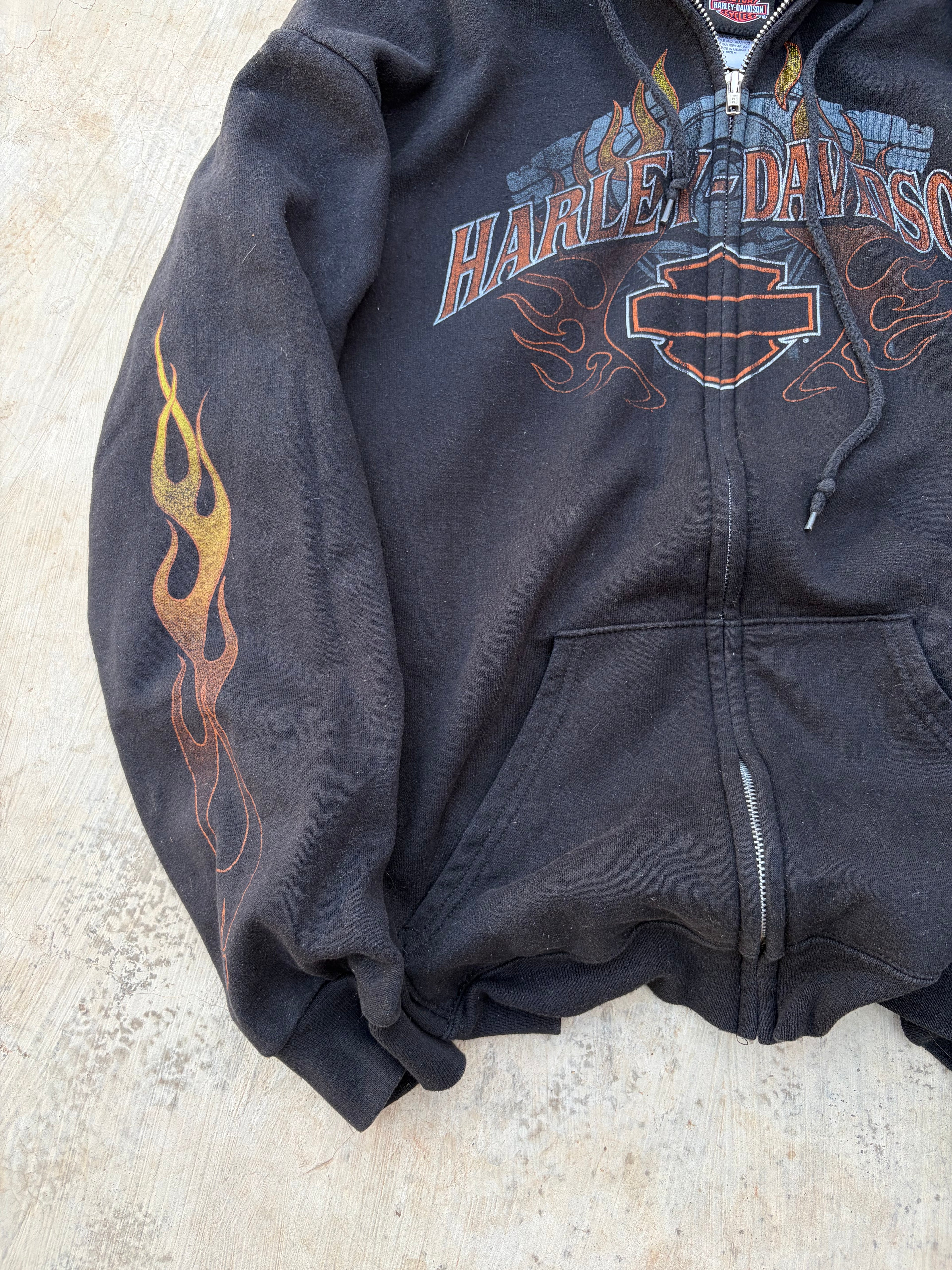 Vintage 2011 Y2K Harley-Davidson Flame Sleeve Full-Zip Hoodie L