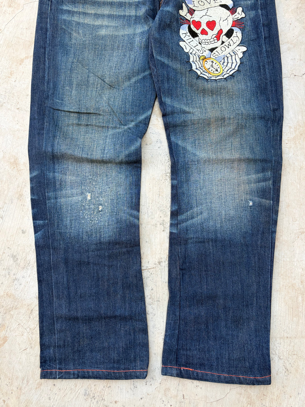 Vintage Ed Hardy Jeans Skull Embroidery Denim Y2K Straight Size 34