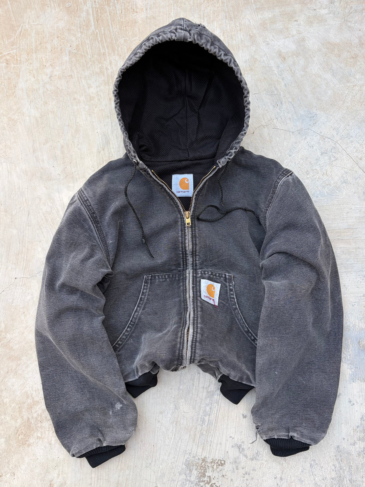 Vintage 1990s Carhartt Faded Black Zip-Up Hoodie – Youth