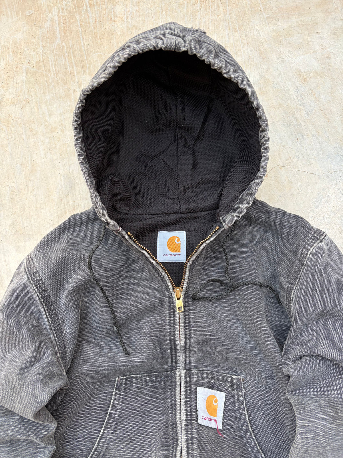 Vintage 1990s Carhartt Faded Black Zip-Up Hoodie – Youth