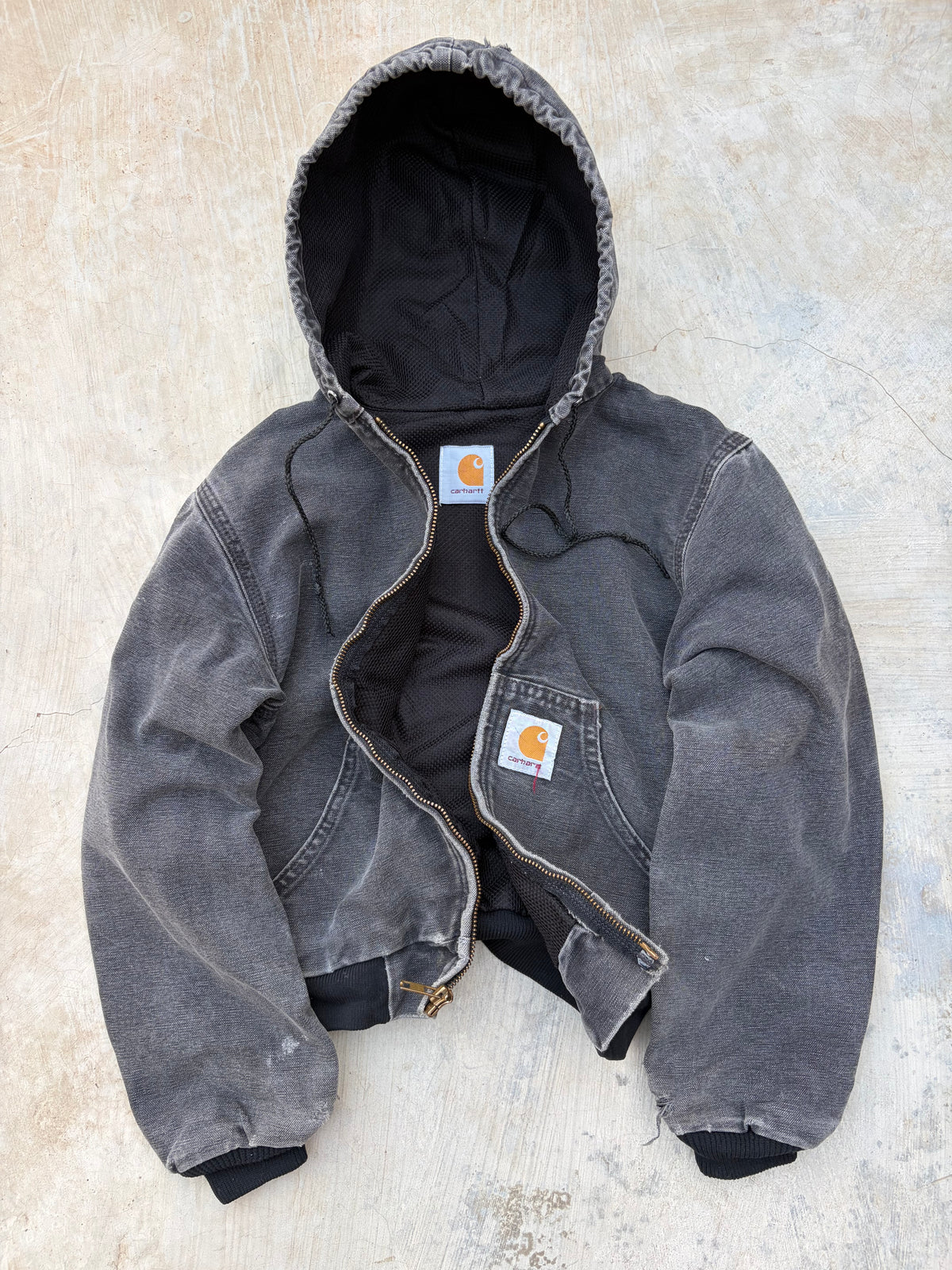 Vintage 1990s Carhartt Faded Black Zip-Up Hoodie – Youth