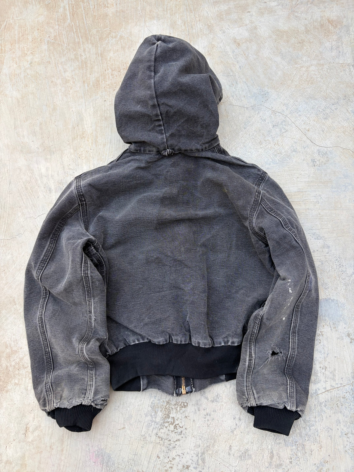 Vintage 1990s Carhartt Faded Black Zip-Up Hoodie – Youth